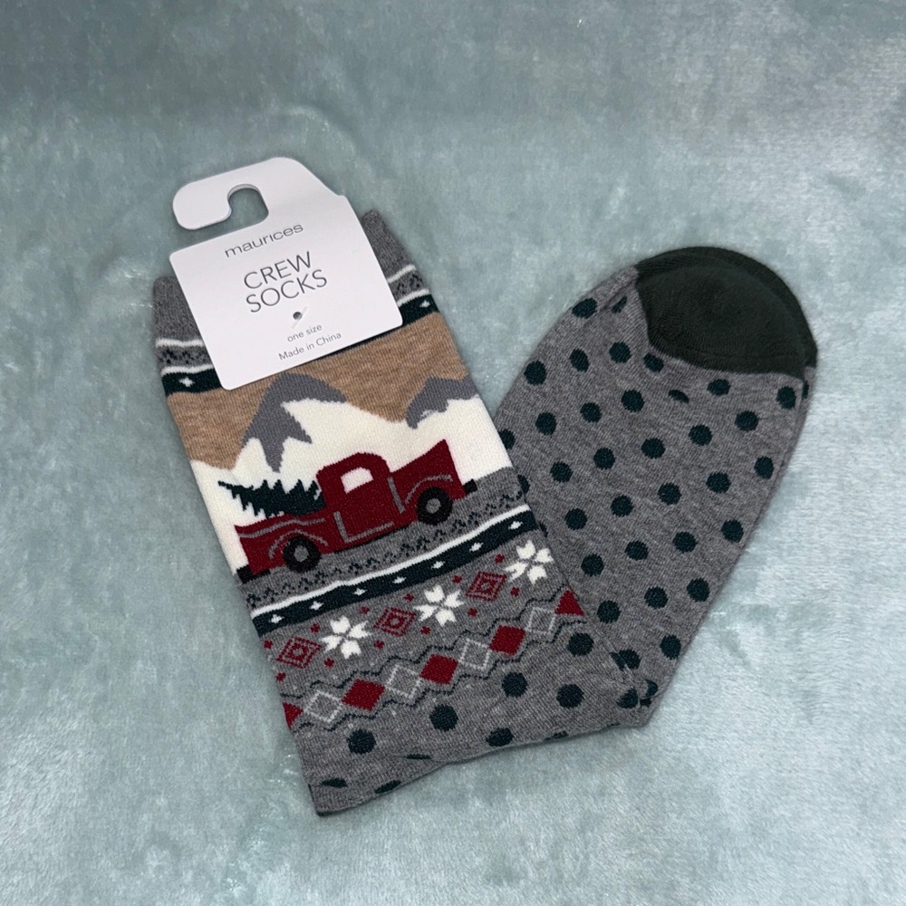 Maurices Gray and Red Patterned Crew Socks